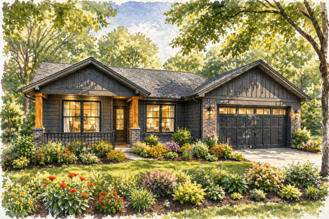 RESTFUL - One Story Affordable Craftsman Style Home Design  - M-1742