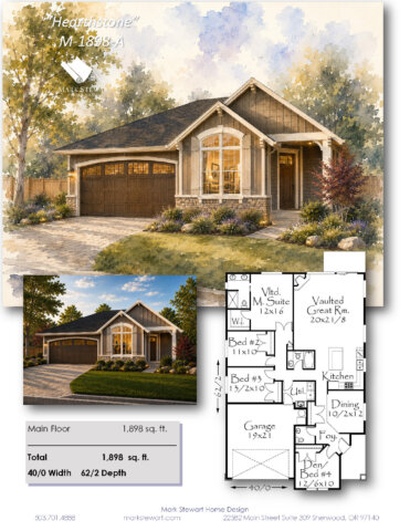 Front View - Beautiful One Story Home Design - Hearthstone - M-1898-A Modern Heritage Home Design Summary