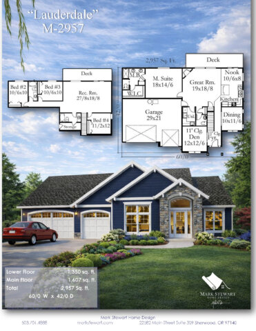 Modern Craftsman Home Design for a downhill lot. Lauderdale M-2957 by Mark Stewart 