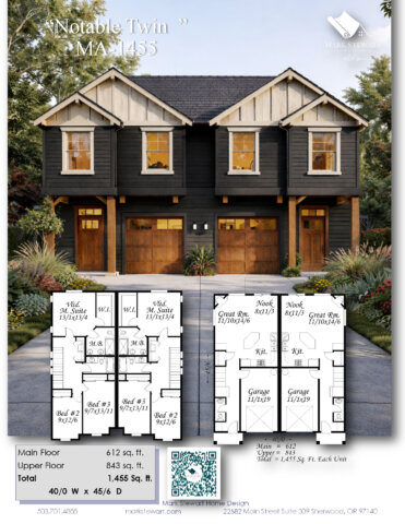 Affordable Duplex House Plan- Notable Twin - MA-1455