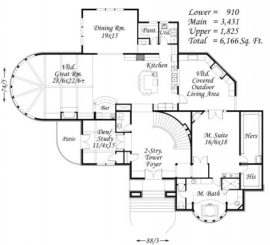 6166 House Plan | Three Story Mediterranean Home Design