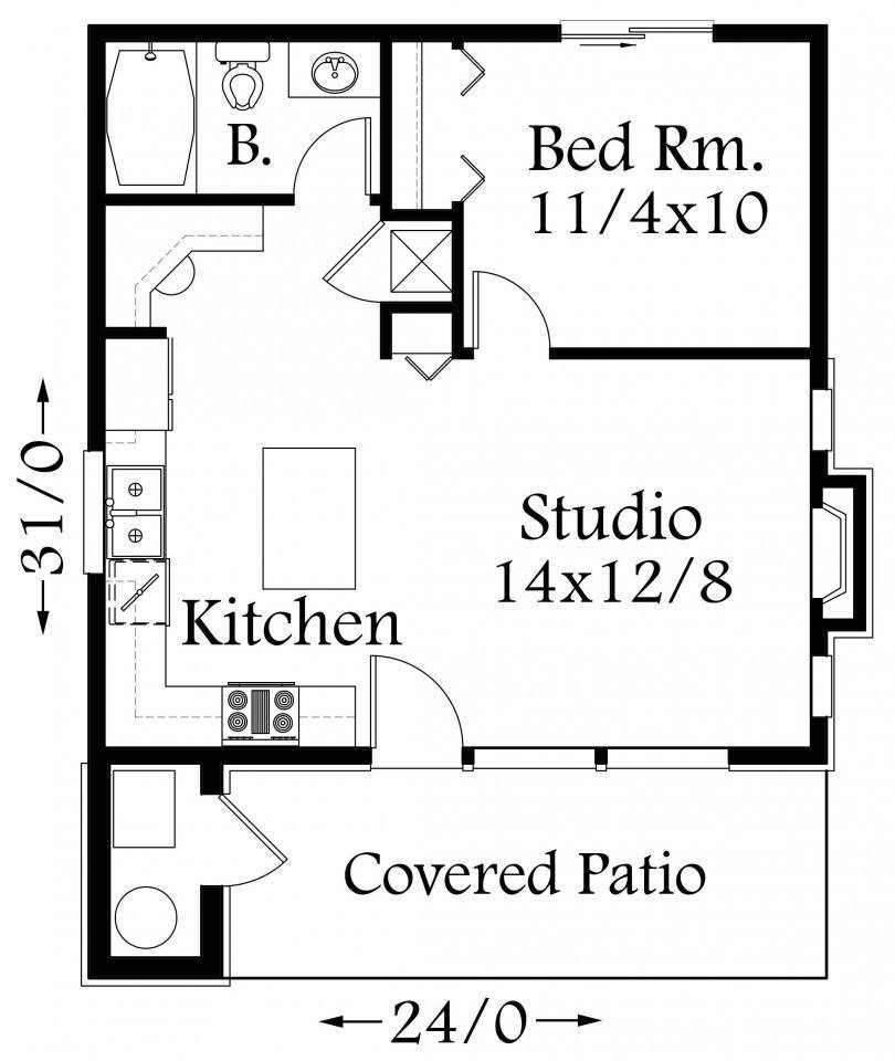 Lombard Studio House Plan | One Story Modern Small Home Design - MM-744