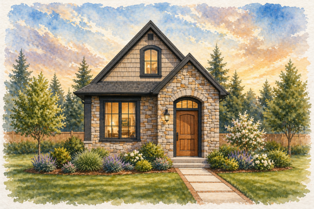 Tiny Lodge House Plan-Montana-M-640 Front 