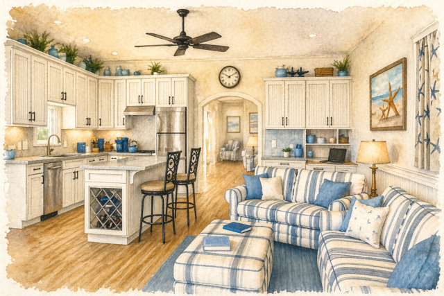 Tiny Lodge House Plan-Montana-M-640 Open concept
