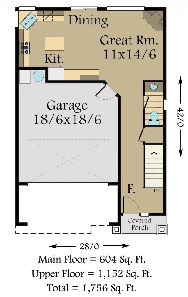 Lombard Poplar House Plan | Two Story Small Home Design with Garage