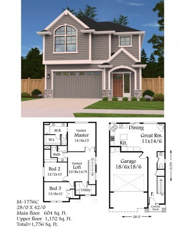 Lombard Poplar Small House Plan w/Garage | Small Modern Home Plan