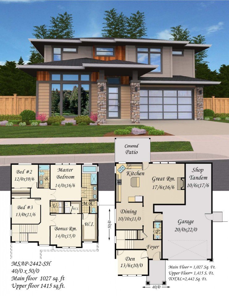 Amber House Plan | Two Story Contemporary, Prairie and Craftsman Home ...