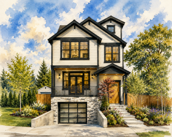 Narrow Modern Heritage Craftsman House Plan - Perfect Order - M-2404-G Front View WC 