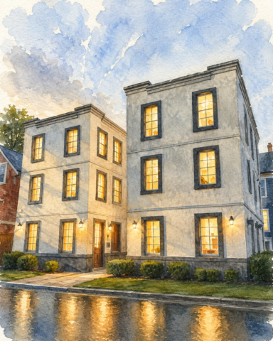 Lisac M-1100-893 affordable multi-family house plan featuring six residential units designed for urban infill development, missing middle housing, rental communities, and investors