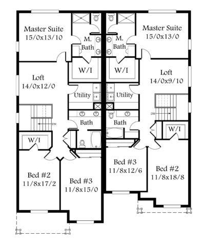 Glenview 1-2 House Plan | Two Story Skinny Duplex Home Design