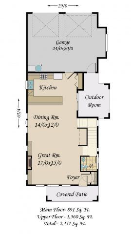 Parkway 3 House Plan | Two Story Narrow Cottage Home Design - M-2451-LEG