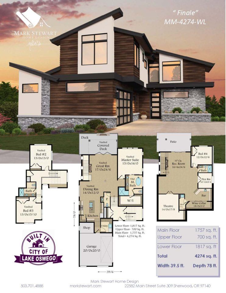 Westlake 5 House Plan | Narrow Downhill Modern Home Design