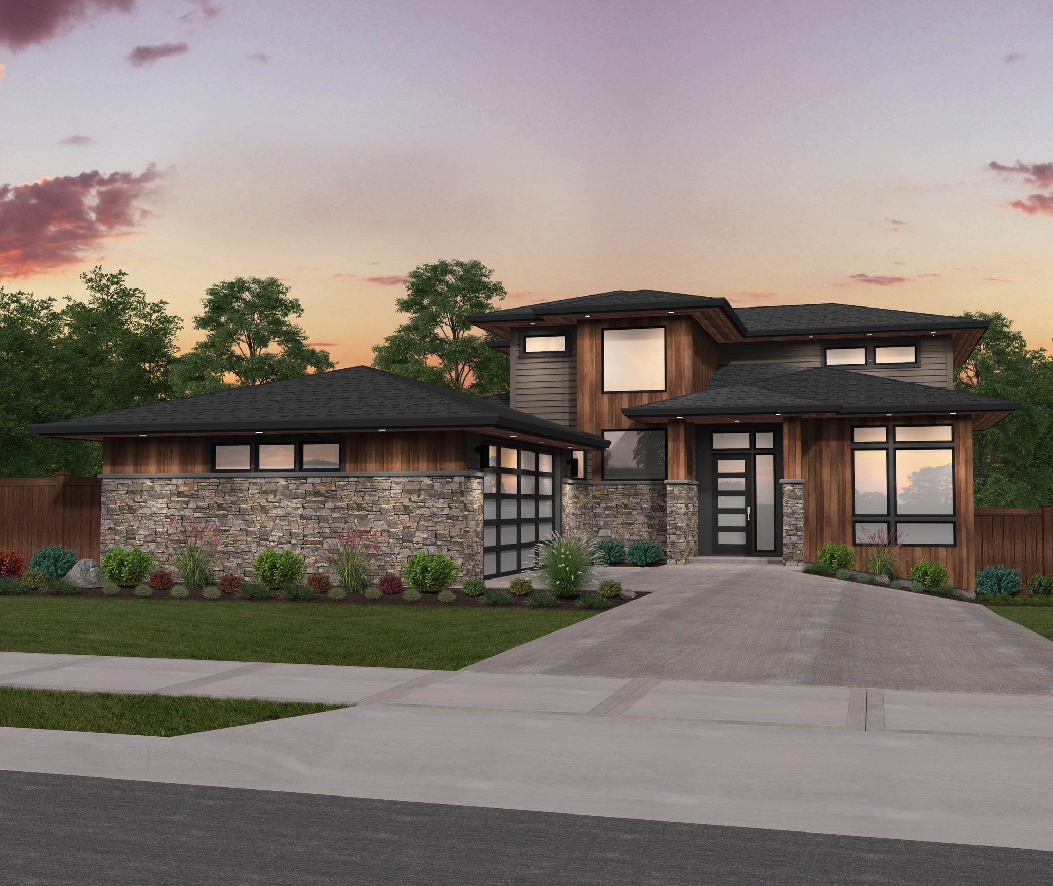 Hip Burgundy | L-Shaped Contemporary House Plan by Mark Stewart