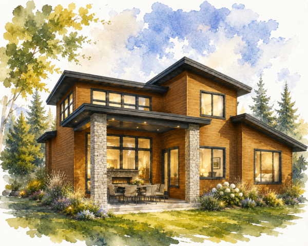 Best Selling Modern House Plan -Modern Ridge- MM-2434-TL Rear WC 