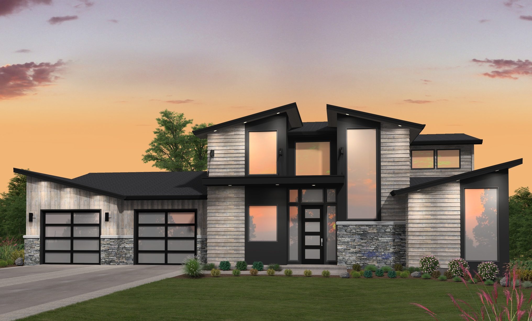  2  story Modern  House  Plan  with a main floor  master suite 