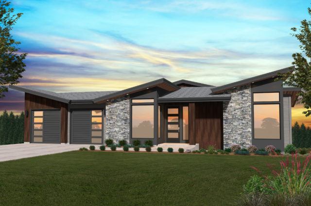 2 story Modern House Plan with a main floor master suite.