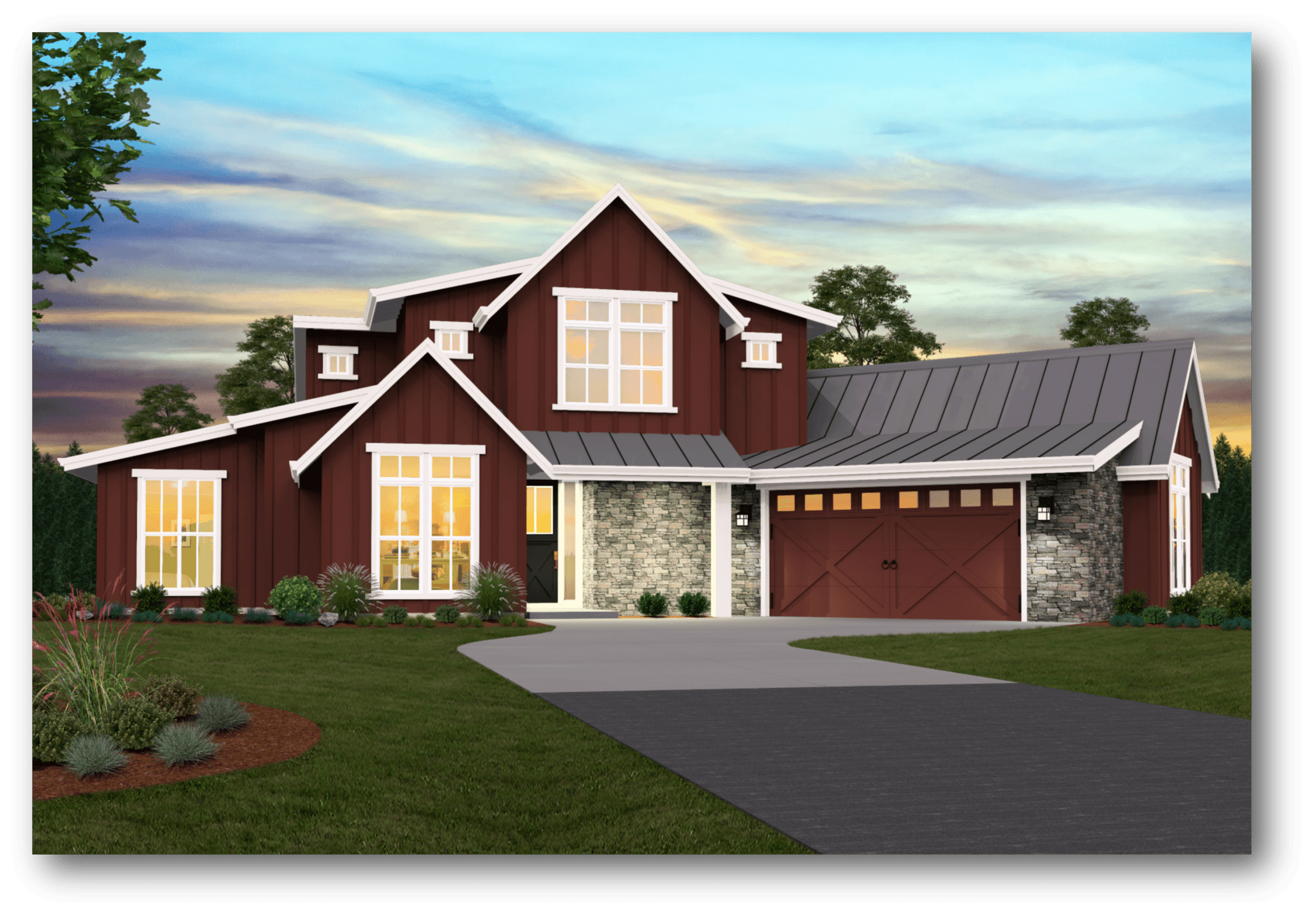 Sandridge Modern Farmhouse House Plan MF 3465 Barn Red 1 