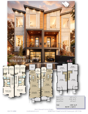Fifteen - Narrow Modern Home Design Townhouse - MM-4054-JTM-Modern Shed Roof MCM Townhouse