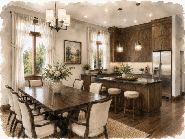 Modern Heritage Storybook House Plan M-2685-A Kitchen-Dining Room