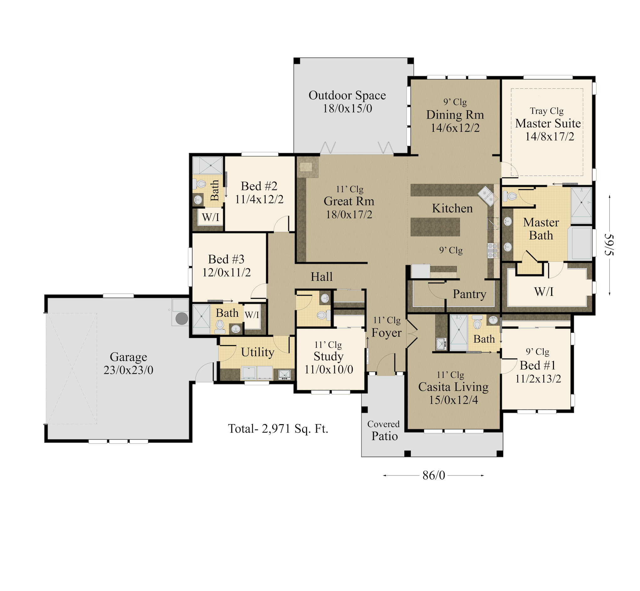 Golden One Story House Plan