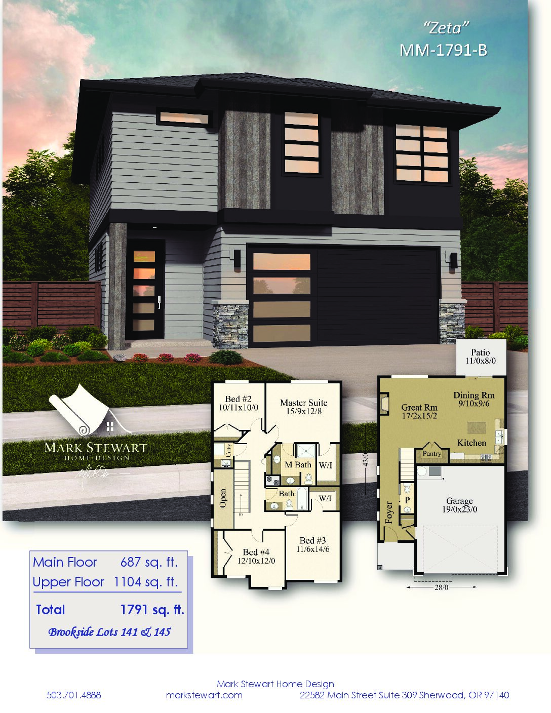 Zeta House Plan | Two Story Narrow Modern 4 BD Home Design - MM-1791-B