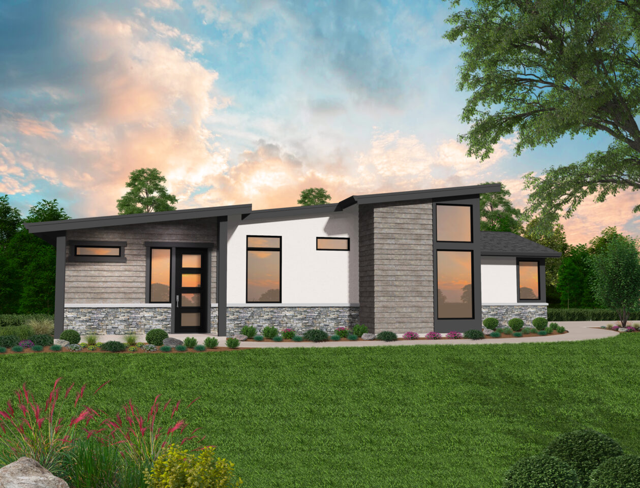 Diamond Back House Plan | One Story Modern Prairie Home Design - MM-986