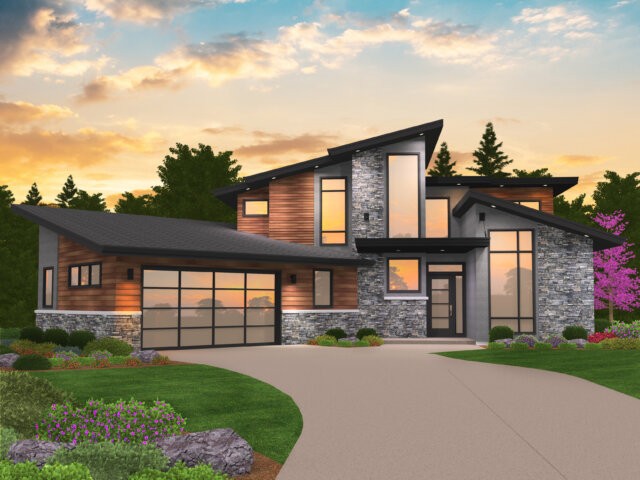 Modern Empty Nester Home Plan | Unique Modern House Plan