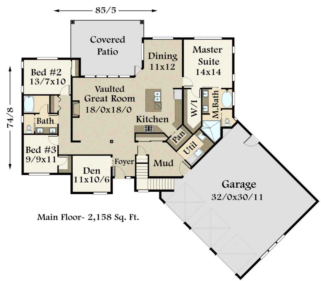 Rockstar 1.0 House Plan | Best Seller One Story MCM 3 Car Shed Roof ...