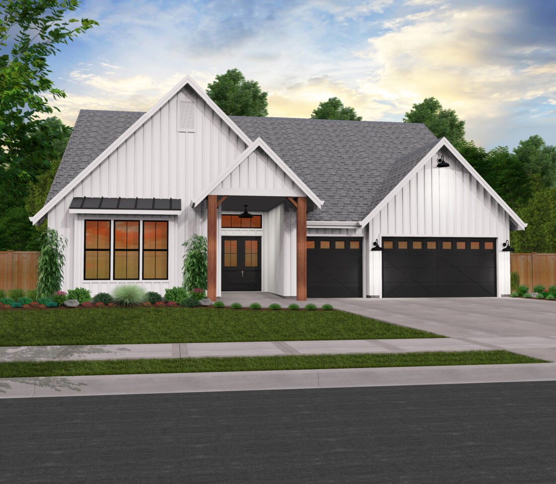 Lori Modern Farmhouse Plan | One Story Modern Farm House w/Garage