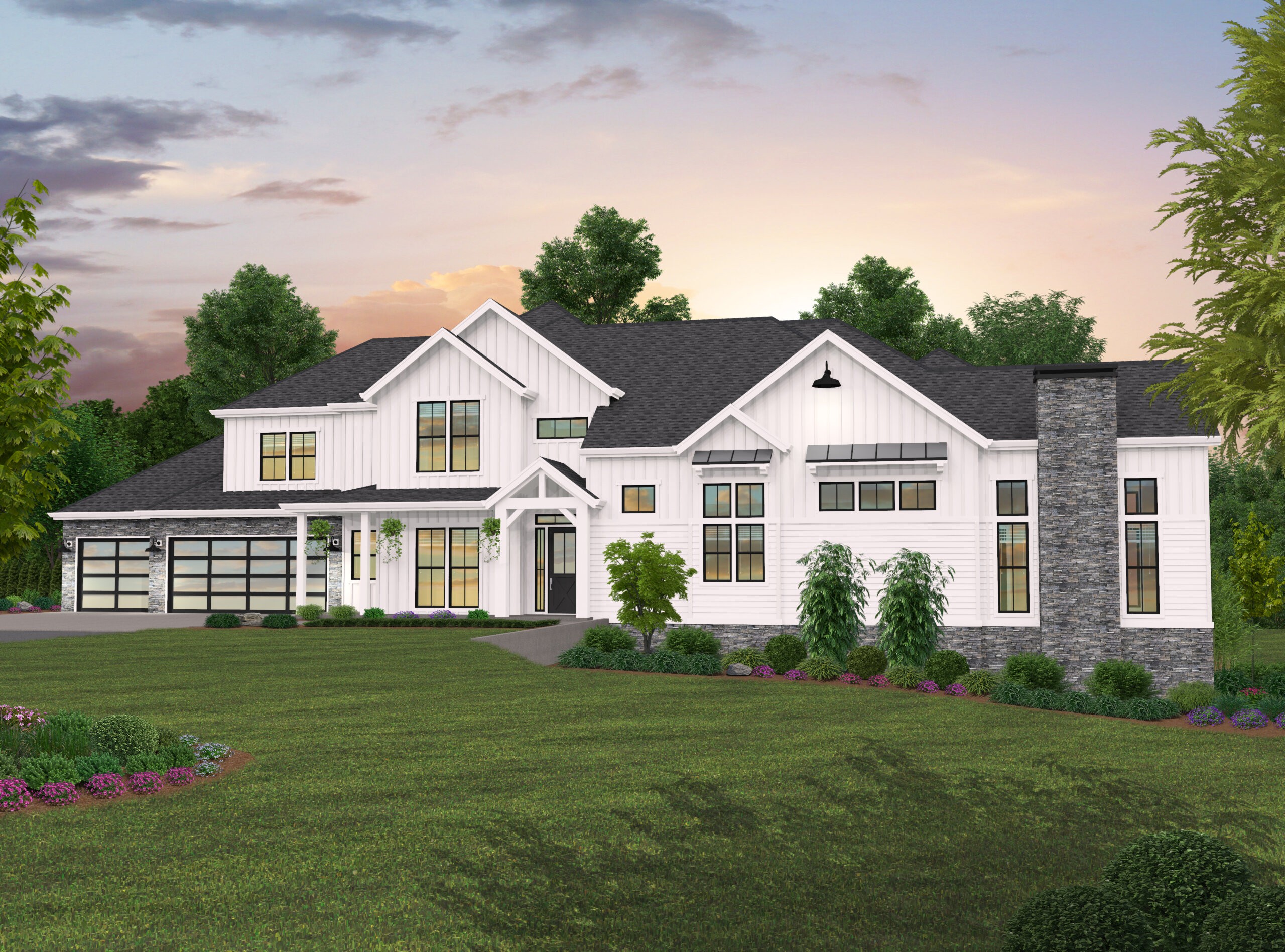 North Dallas House Plan  Two Story Grand Farmhouse Wide and Shallow Home  Design - MF-4806