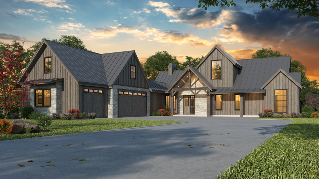 Ponderosa - Rustic House Plan 1-1/2 story huge garage - MF-2355-LN ...