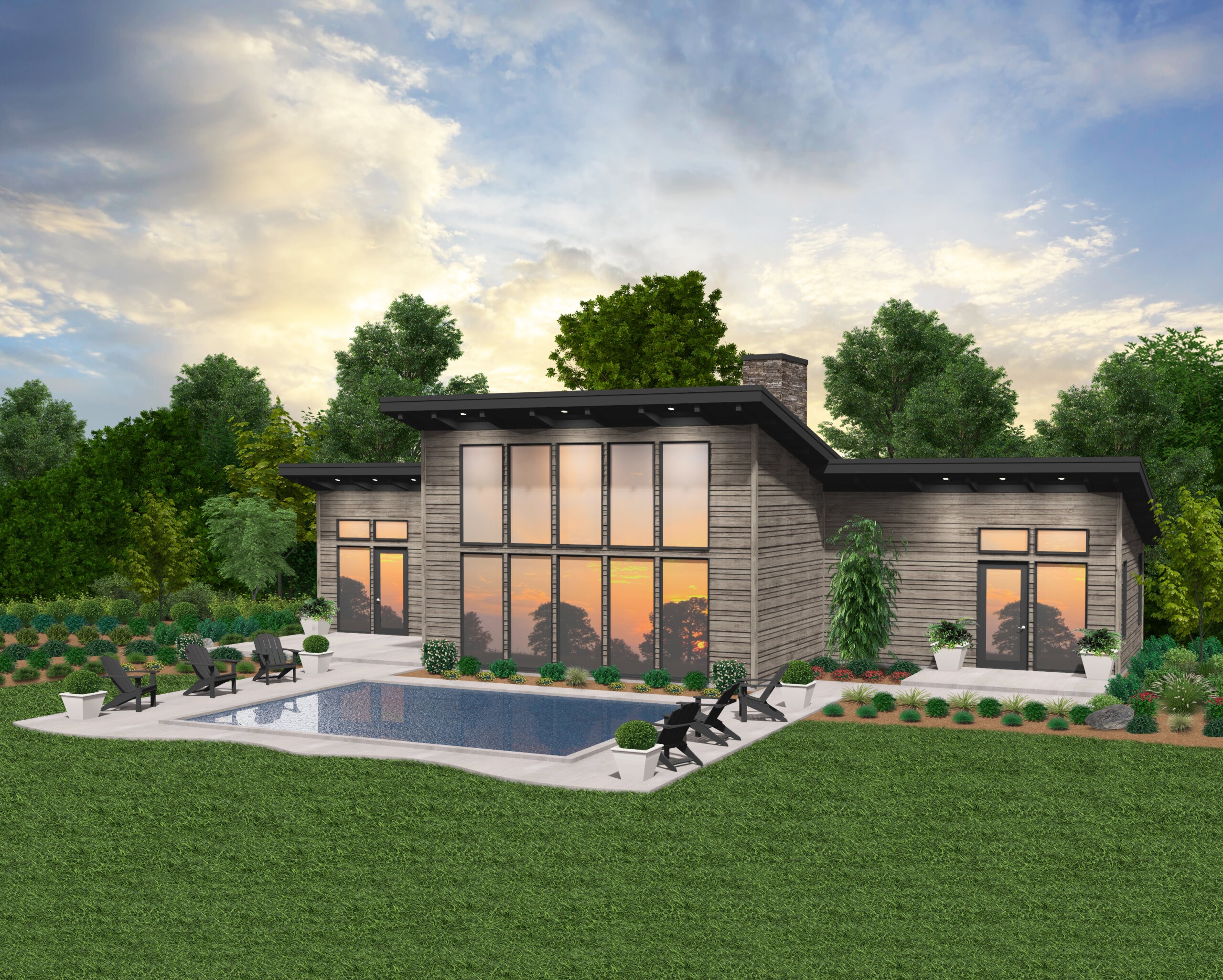 Silk House Plan  One Story Modern Home Design with a Pool