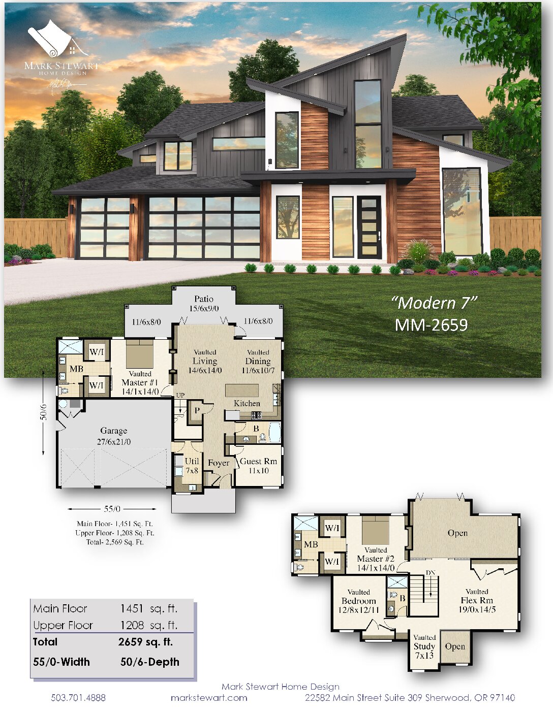 Modern 7 House Plan | Shed Roof Rustic Modern 2 Suite Home Design MM-2659