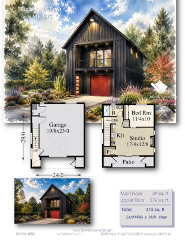 Black Pearl Barn – Rustic Tiny Home 2 Car Garage Deck – MB-615 Summary 