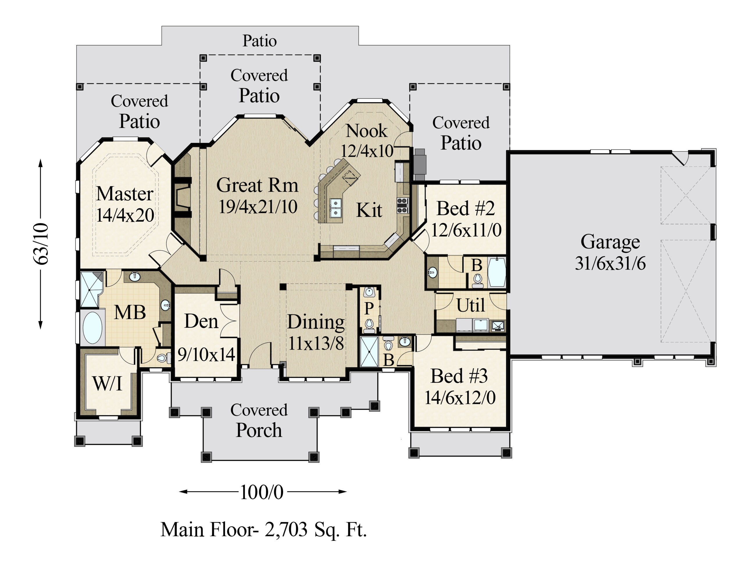 Lodge Life House Plan One Story Luxury Home Design With Beamed   M 2703 BL LODGE LIFE MAIN FLOOR Scaled 