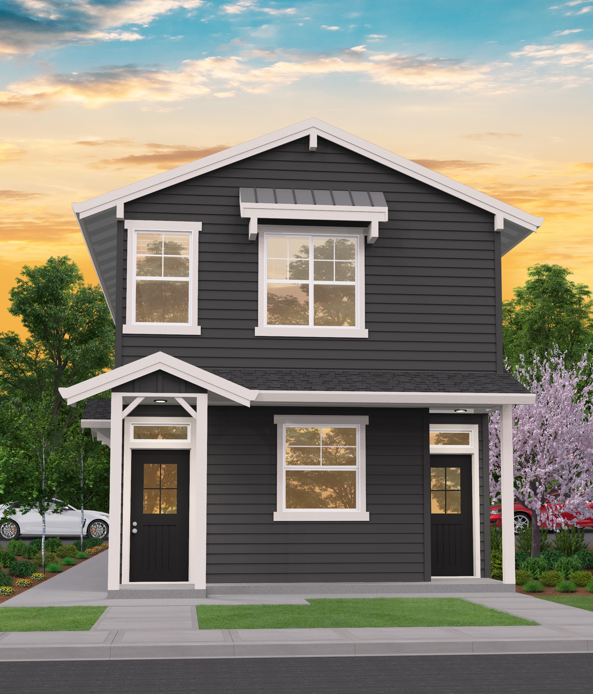 Segal House Plan  One Story Narrow Duplex Home Design - M-2694