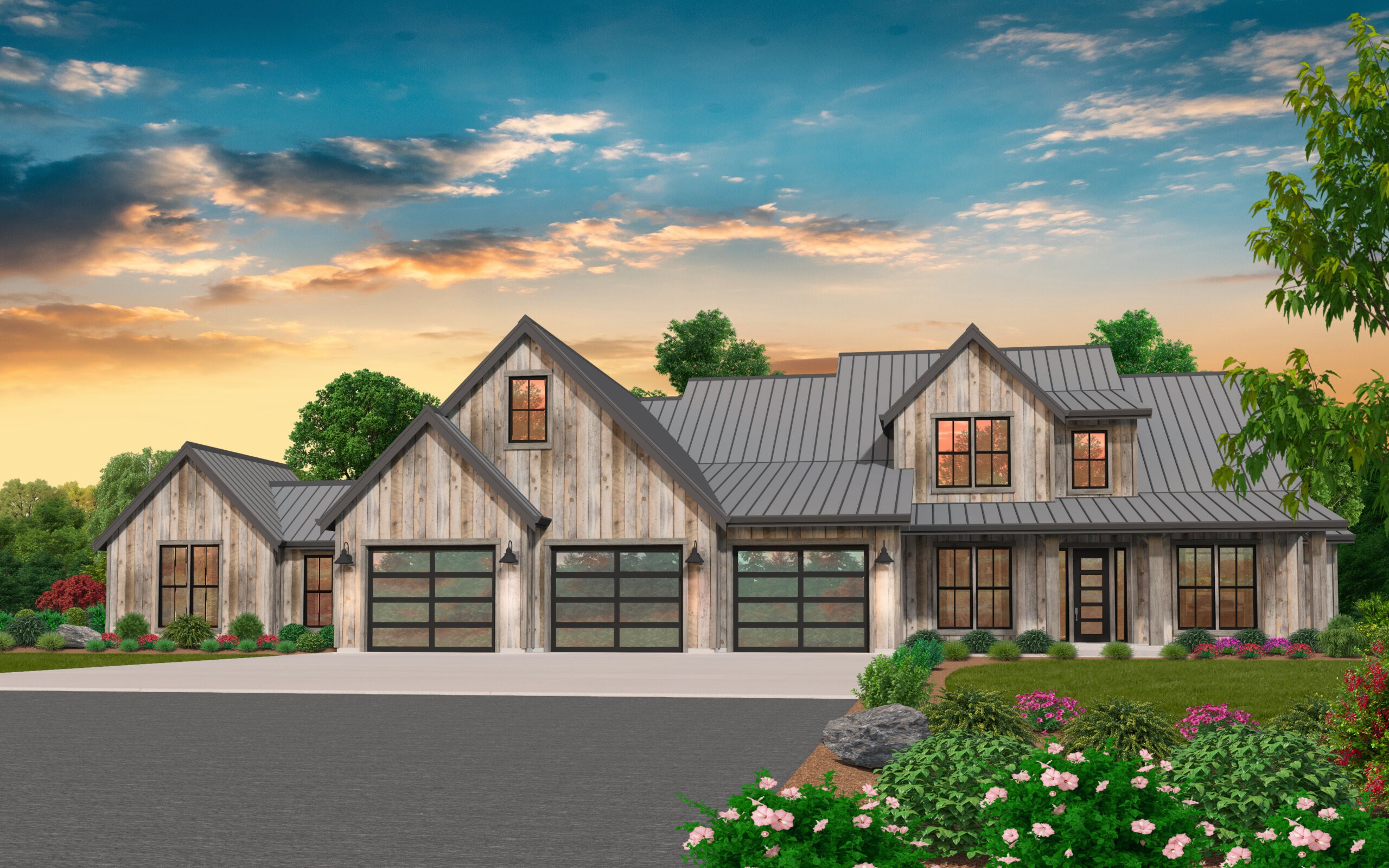MB 3850 SHAMROCK RUSTIC FARMHOUSE ONE STORY WITH ADU FRONT VIEW BARN Scaled 