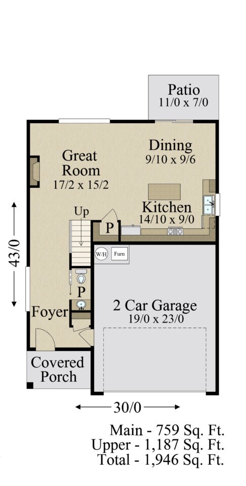 Sunflower Power House Plan | Narrow Home Design with Garage - MM-1946-A