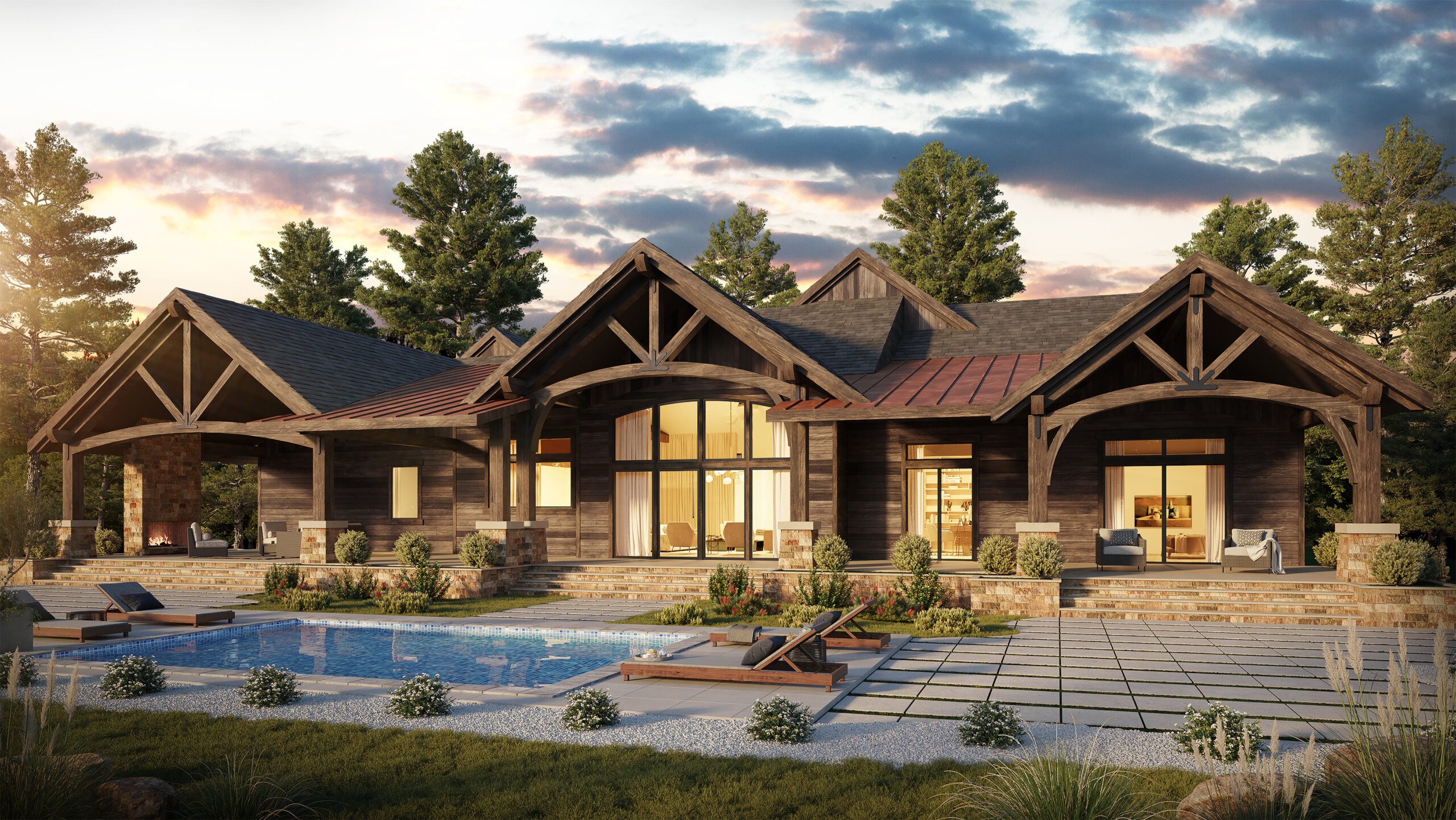 Noel House Plan Rustic Family Lodge Home Design MB 3809   Rustic Lodge House Plan MB 3809 Noel Rear View Scaled 