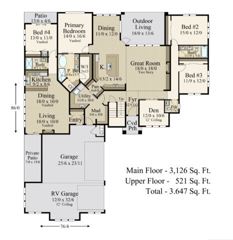 Moon Shower House Plan | Modern Multi-Generational Home Design - MM-3647