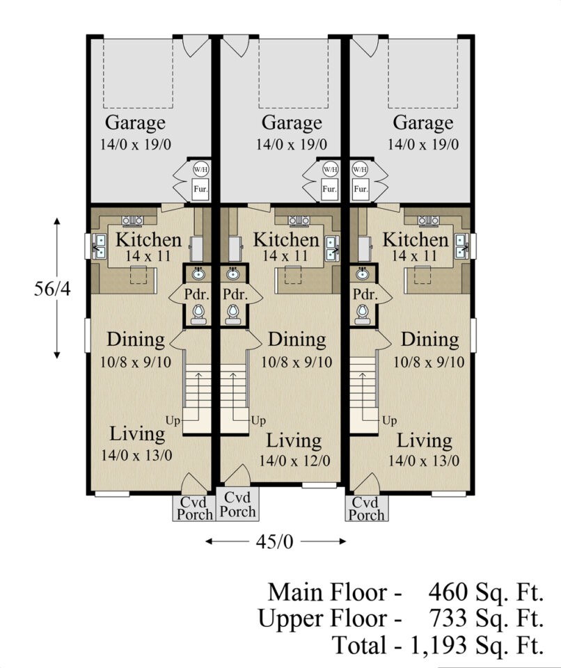 Finnish - 3 House Plan | Skinny Modern Townhouse Home Design - MM-1193-3