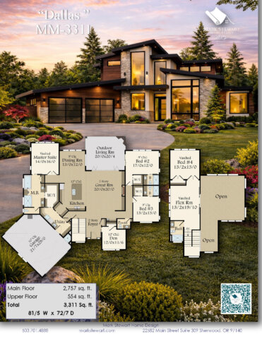 Best Selling Modern House Plan - Dallas - MM-3311 Rendering and floor plan Summary 