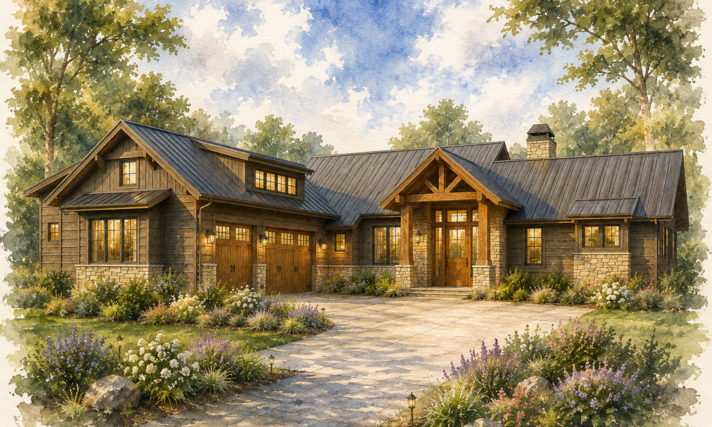 Most Popular Lodge Style Ranch House Plan -Adirondack - MB-2597 Front WC