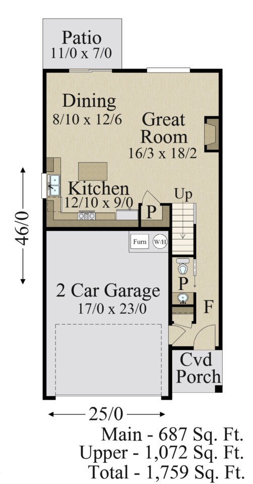 Effortless House Plan | Two Story Modern Narrow Great Room Home Design ...