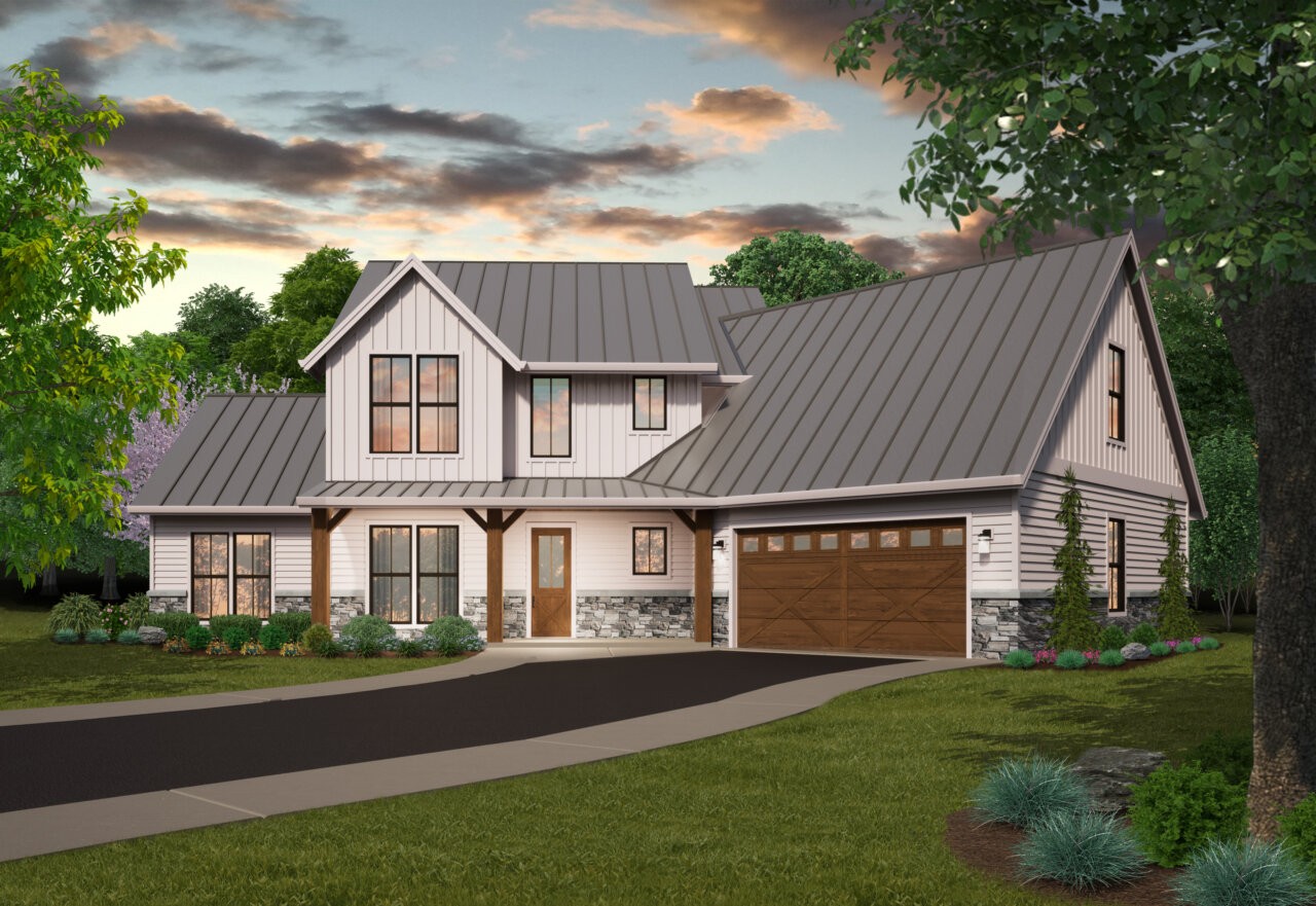 Smart House | 5-Bedroom Budget Farmhouse Plan with Bonus Room - MB-3028