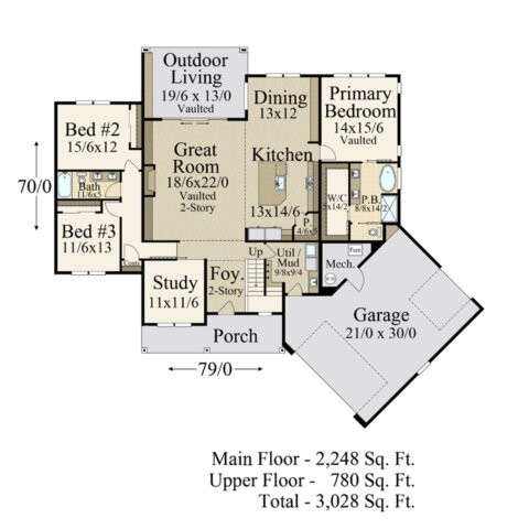 Smart House | 5-Bedroom Budget Farmhouse Plan with Bonus Room - MB-3028