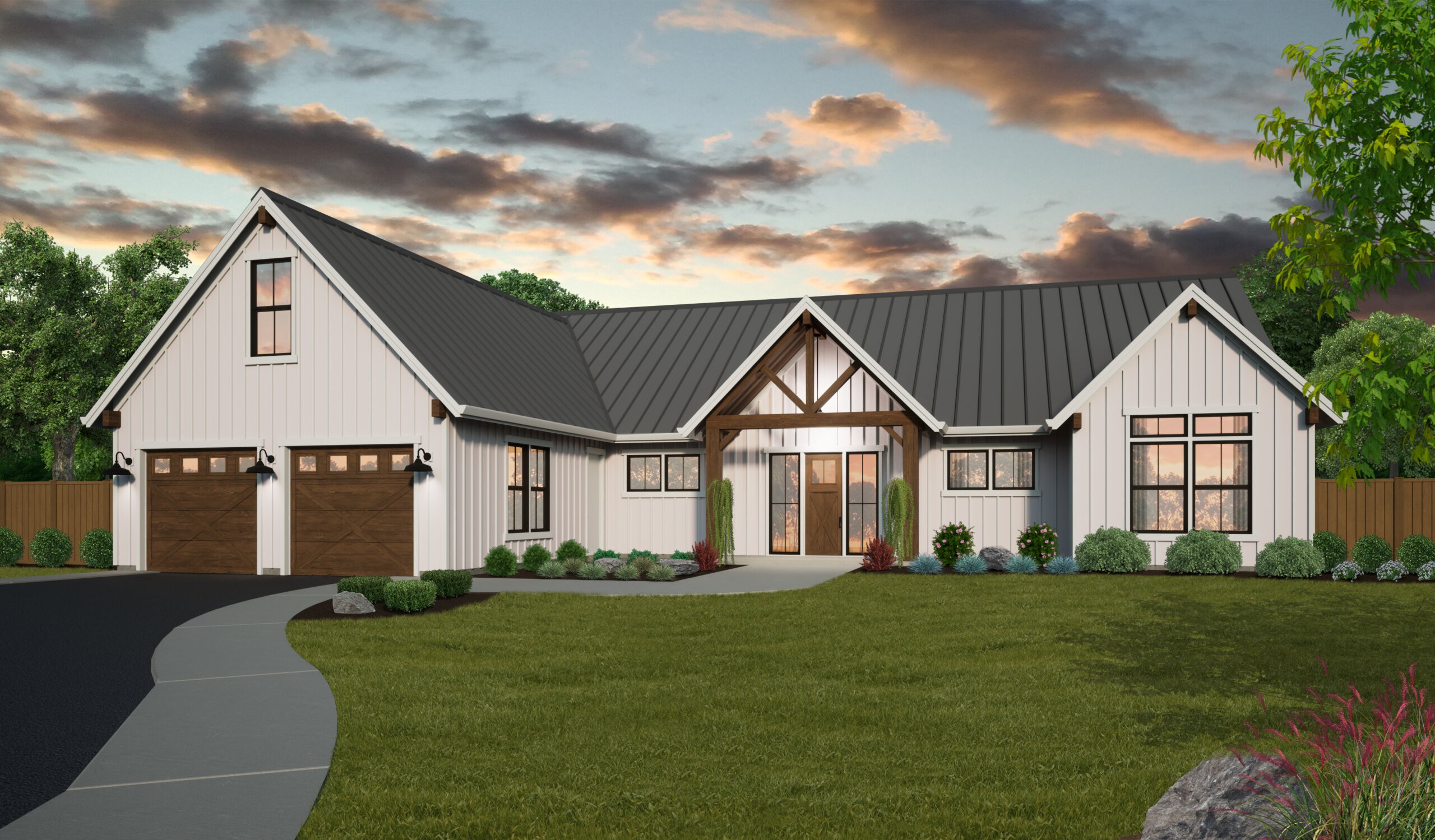 Craftsman Style House Plans   RUSTIC MODERN FARM HOUSE PLAN MF 2316 ONE STORY FAMILY TIME FRONT VIEW Scaled 