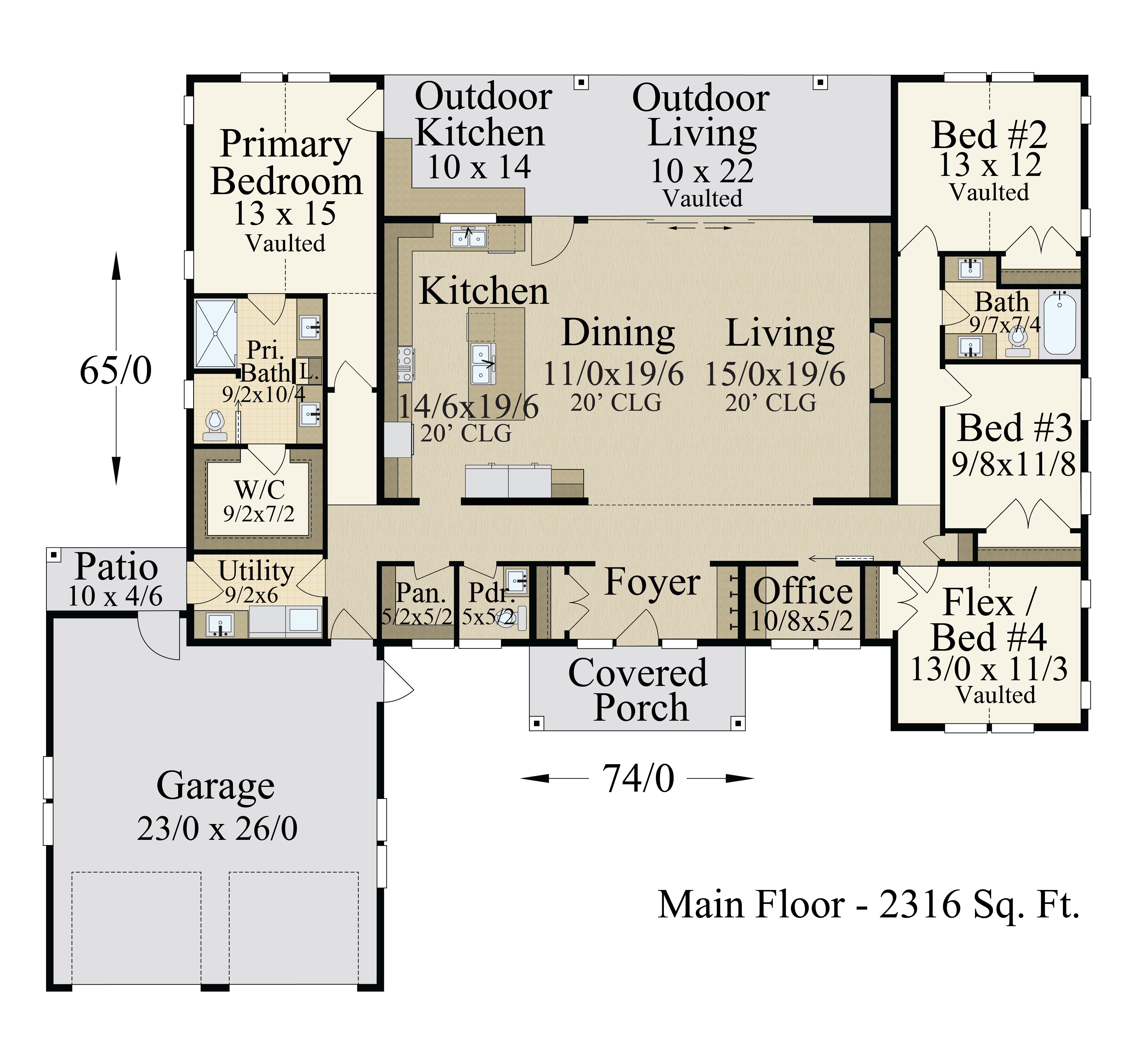 Texas Open Concept Ranch House plan with big ceilings MB-2316 House  Plan