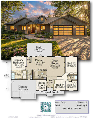One Story Rustic House Plan – Ranch Haven – M-2830 