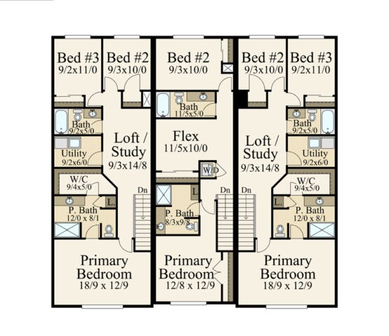 Triumphant | Modern Farmhouse Triplex Home Design - MF-1664-1323-1664